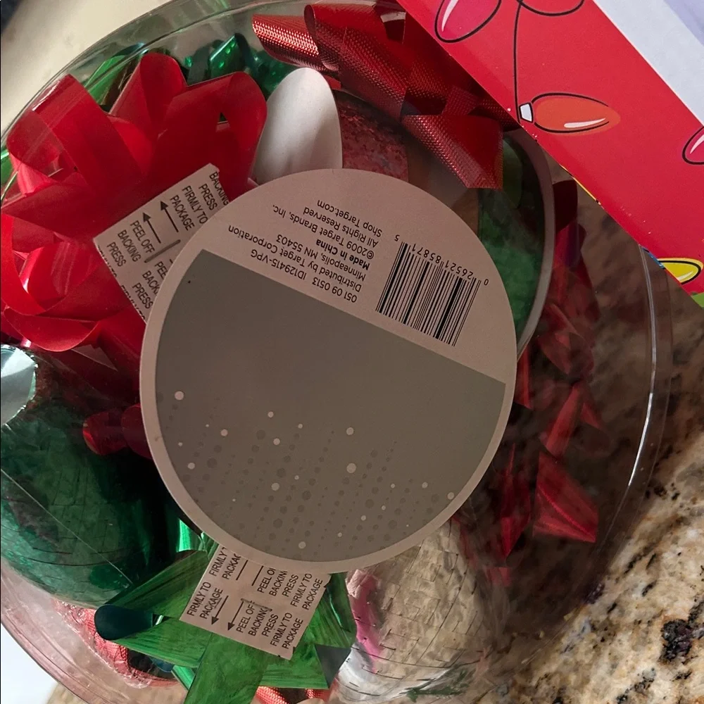 Target Holiday Glass Dispenser with Red, Green, and Gold Bows